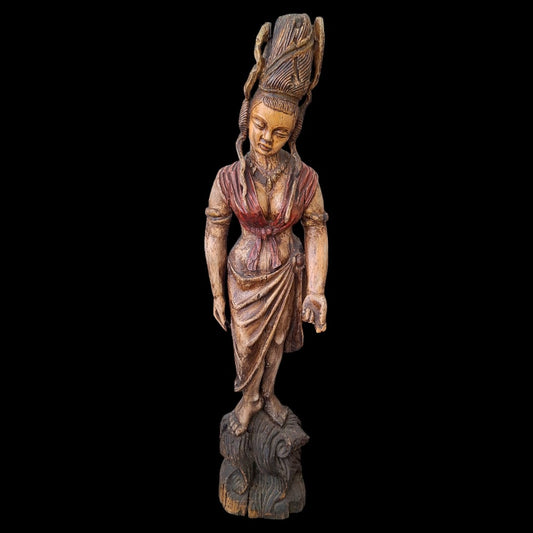 ESCULTURA MADERA TALLADA - FIGURA FEMENINA ESTILO ORIENTAL