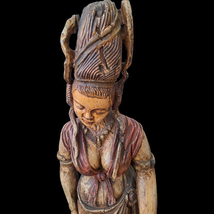 ESCULTURA MADERA TALLADA - FIGURA FEMENINA ESTILO ORIENTAL