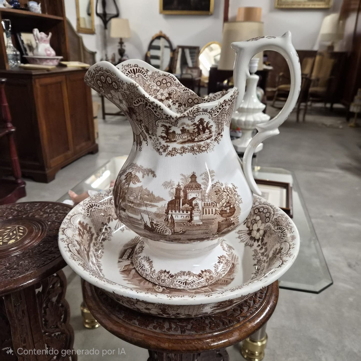 JARRA Y PALANGA ANTIGUAS DE LOZA- LA CARTUJA