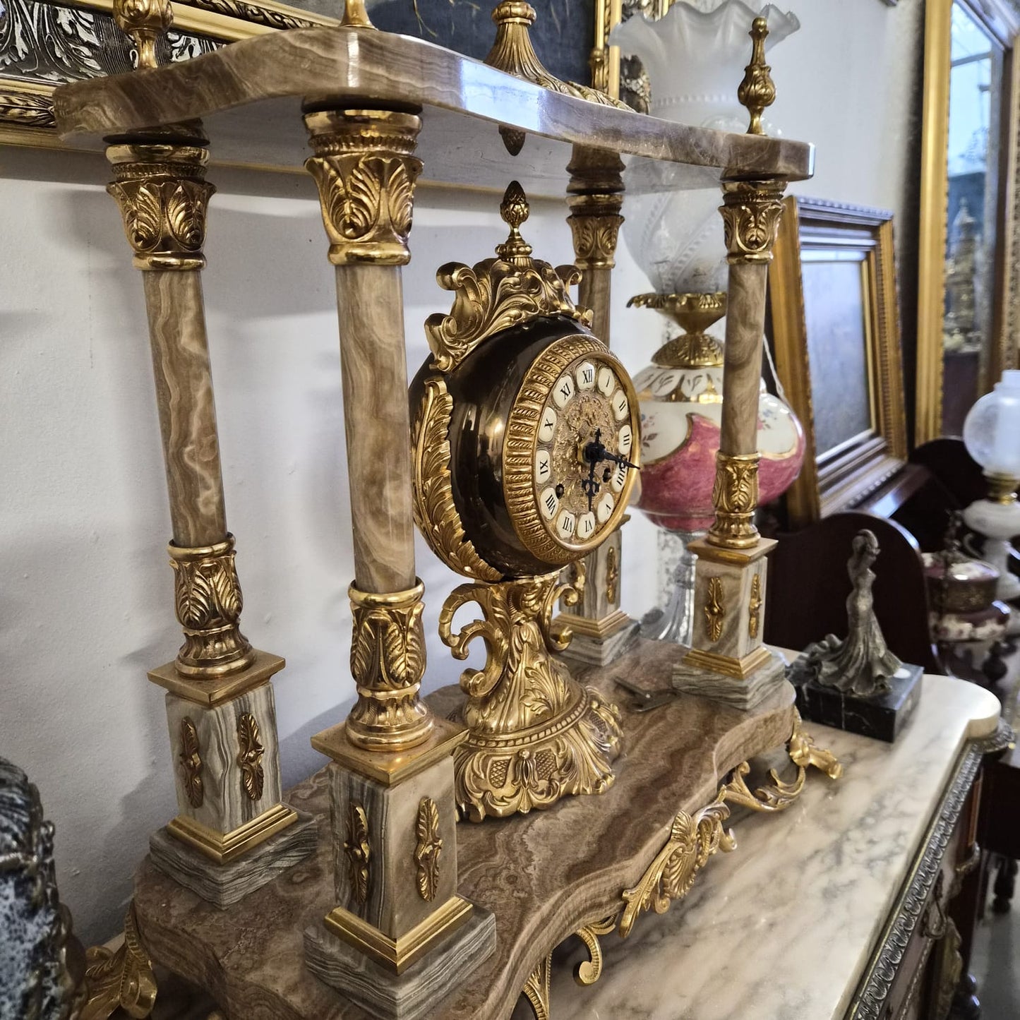 RELOJ COLUMNAS MARMOL Y BRONCE